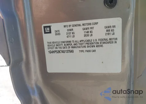 2004 Buick Lesabre Custom z USA, uszkodzony, nr VIN 1G4HP52K74U137649